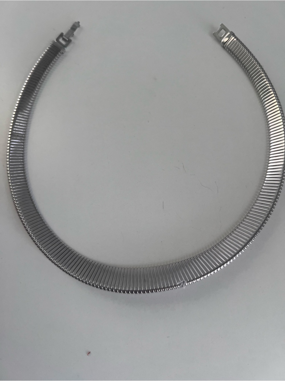 Vintage Monet Silver Tone Omega Collar Choker Necklace Signed Flexible Mesh